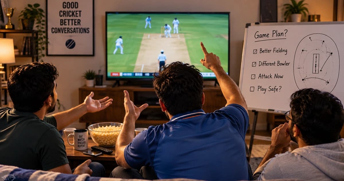 Passionate cricket fans acting like coaches during an intense match