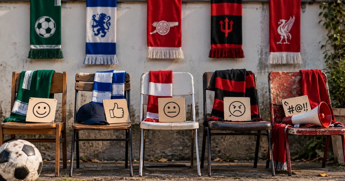 Different football fans arguing, celebrating and reacting during a heated football rivalry