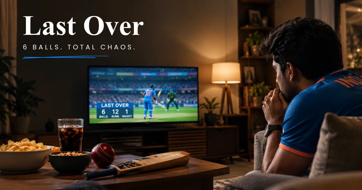Cricket fans experiencing intense emotions during a dramatic final over
