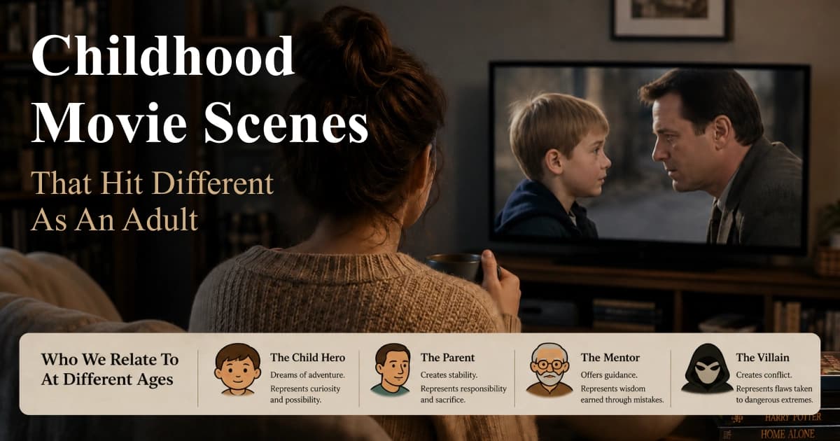 Adult rewatching childhood movies and discovering hidden emotional meanings