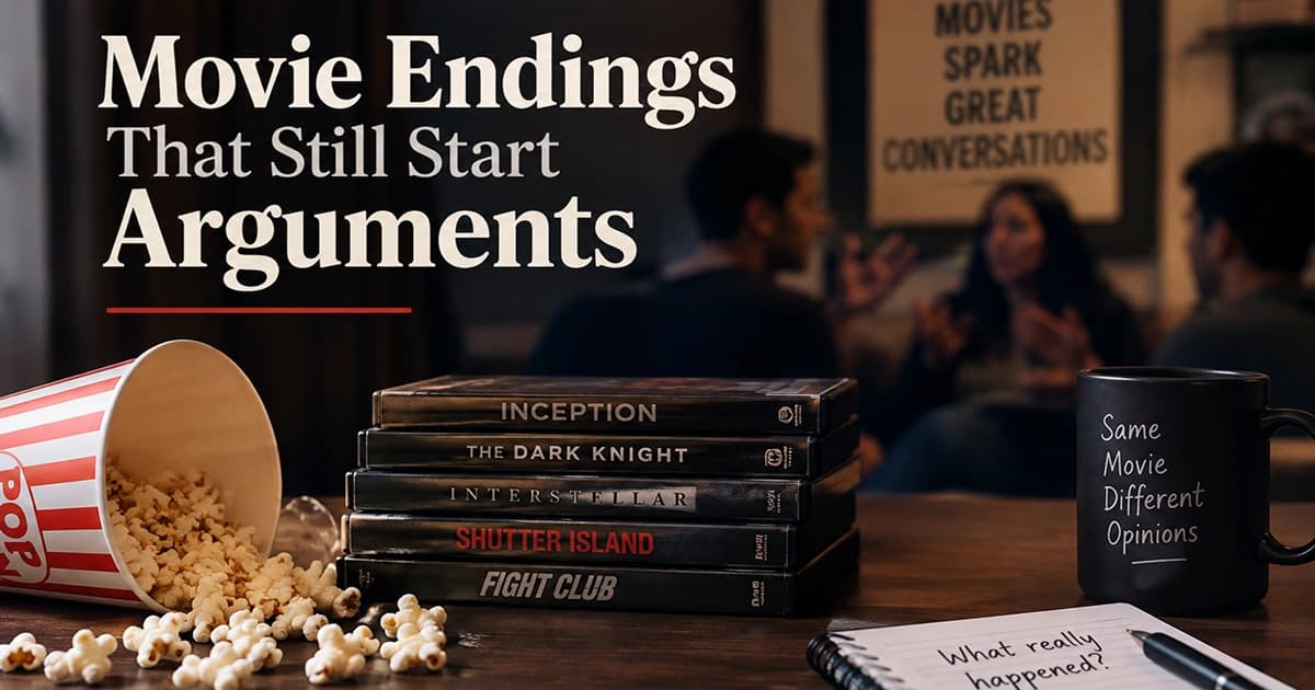 Movie fans passionately debating the meaning of a controversial film ending