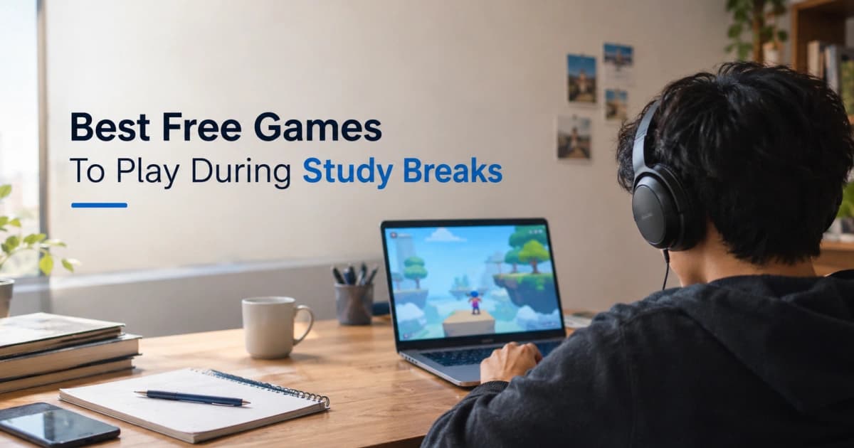 Student enjoying free online games during a study break