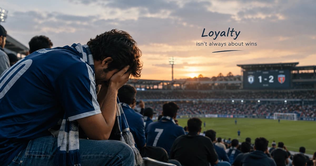 Passionate sports fans supporting their team despite another painful defeat